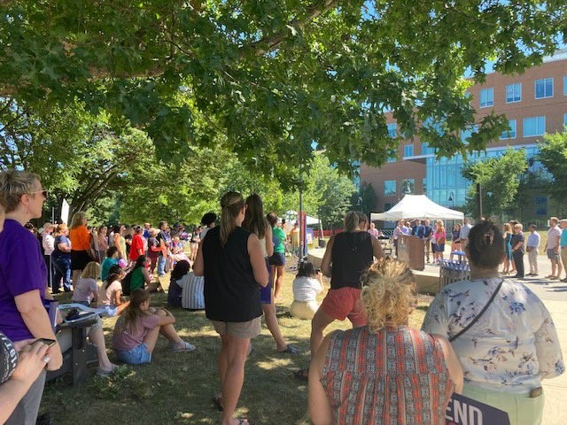 Blumenthal attended a student-led rally for reproductive rights at Eastern Connecticut State University. 